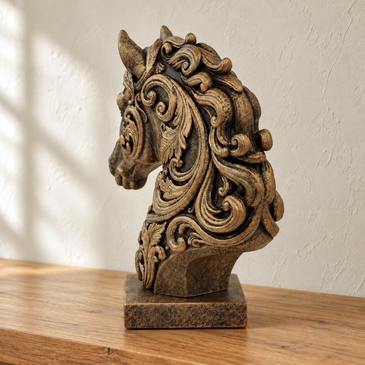 Ornate Resin Horse Head Sculpture, Bronze-Tone Finish, 6.42-Inch Equestrian Decor