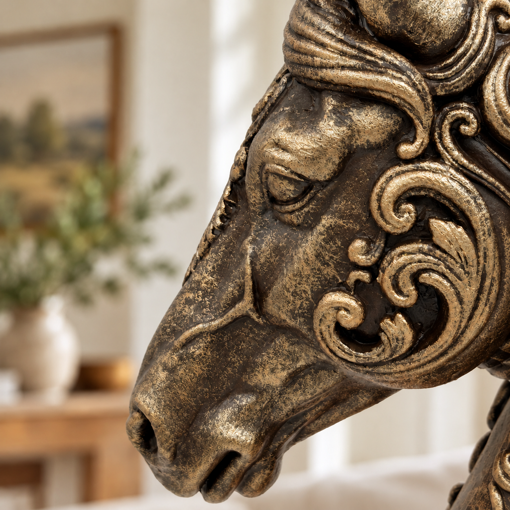 Ornate Resin Horse Head Sculpture, Bronze-Tone Finish, 6.42-Inch Equestrian Decor