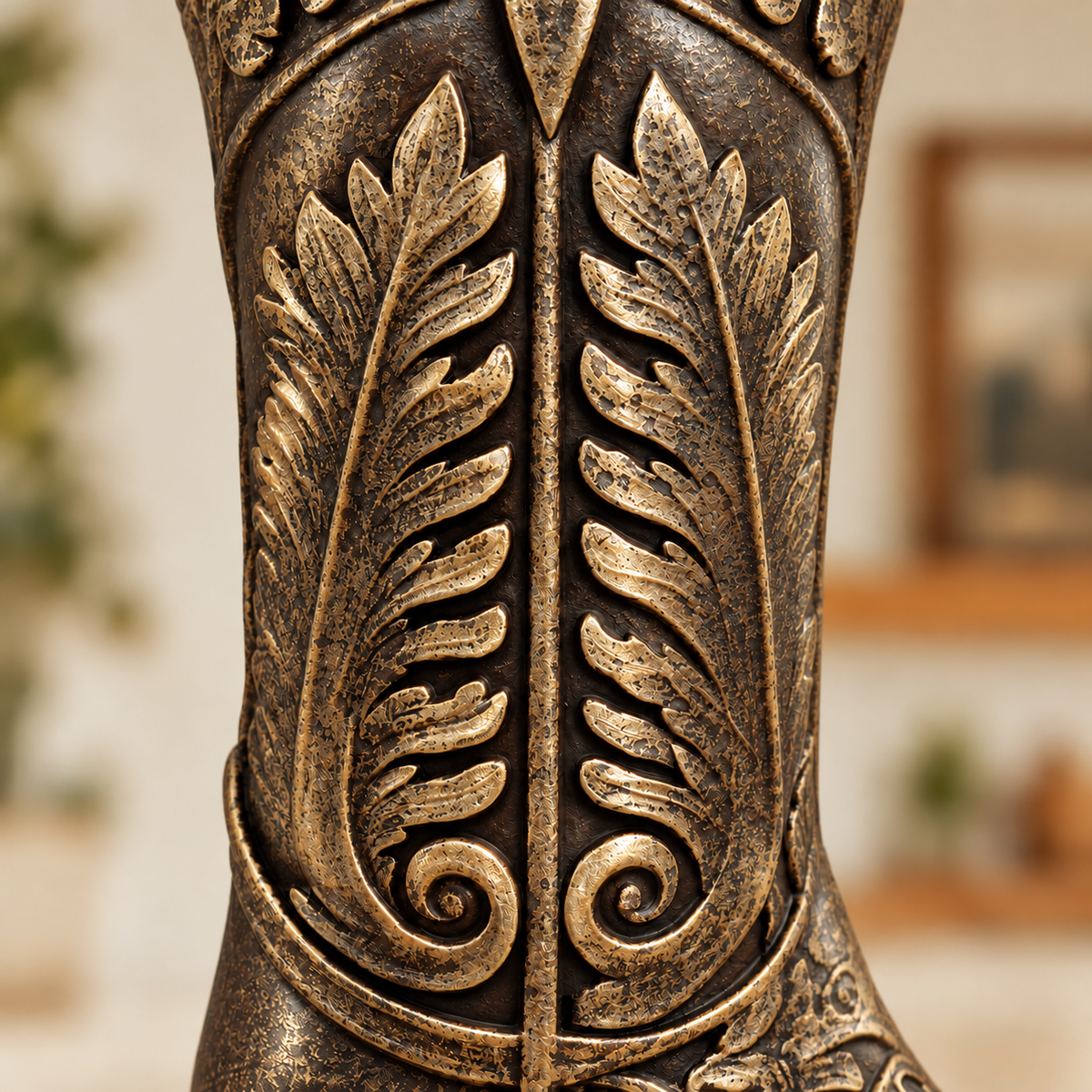 Ornate Cowboy Boot Sculpture, Bronze-Tone Finish, 7-Inch Western Decor