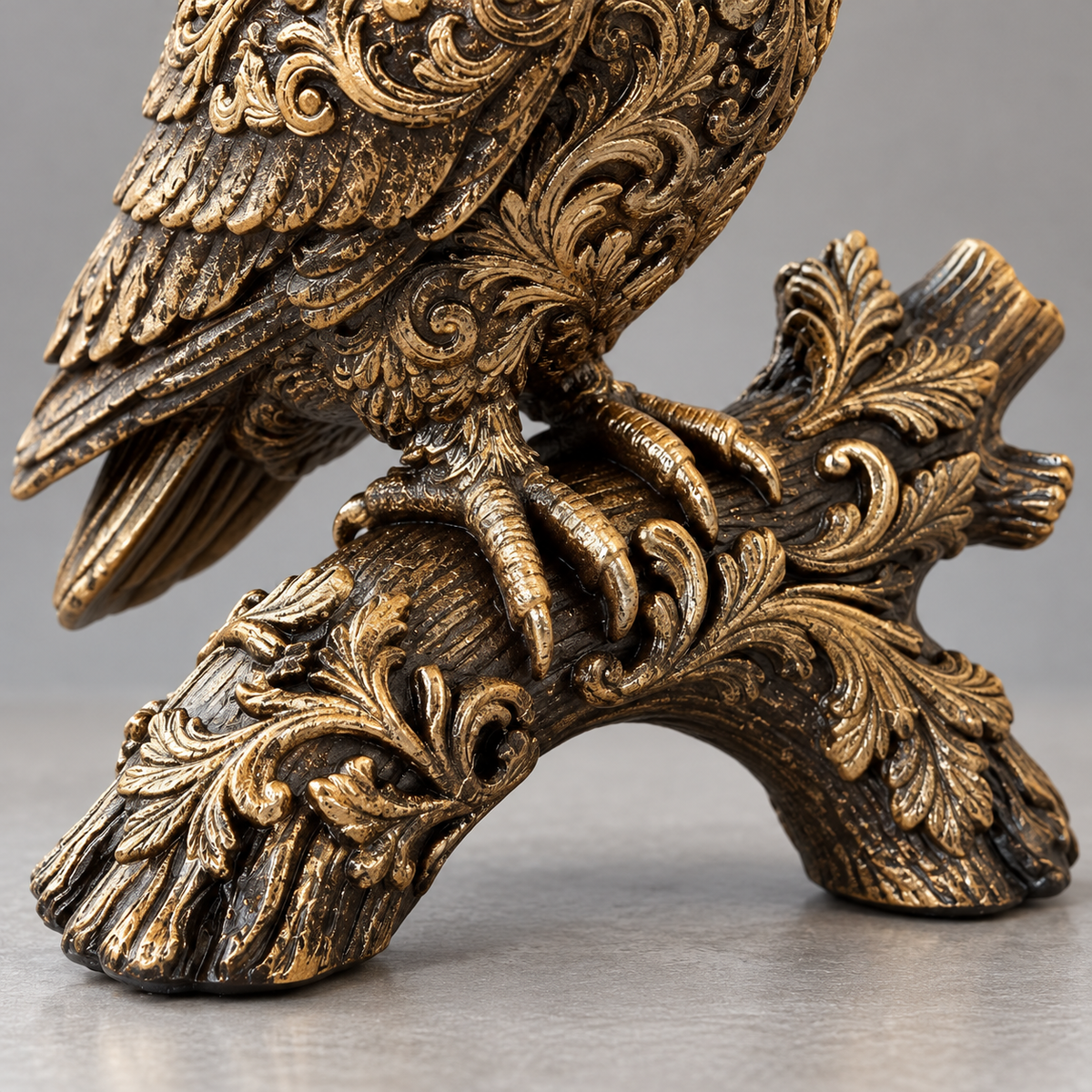 Ornate Resin Owl Sculpture, Bronze-Tone Finish, 7.1-Inch Woodland Decor