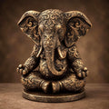 Ornate Ganesha Statue, Antique Bronze Tone Elephant Figurine, Meditation Room Decor